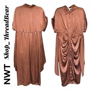 Silky! [Steve Madden] Brown NWT Button Down Midi Dress + Sash | Large · 12